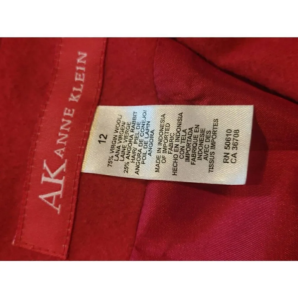 Anne Klein Blazer Women's 12 Red One Button Wool Angora Office Business